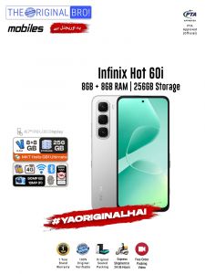 Infinix Hot 60i - 8GB RAM - 256GB Storage - Silver - Easy Monthly Installments - PTA Approved - 1 Year Brand Warranty - The Original Bro Mobiles - TOB73